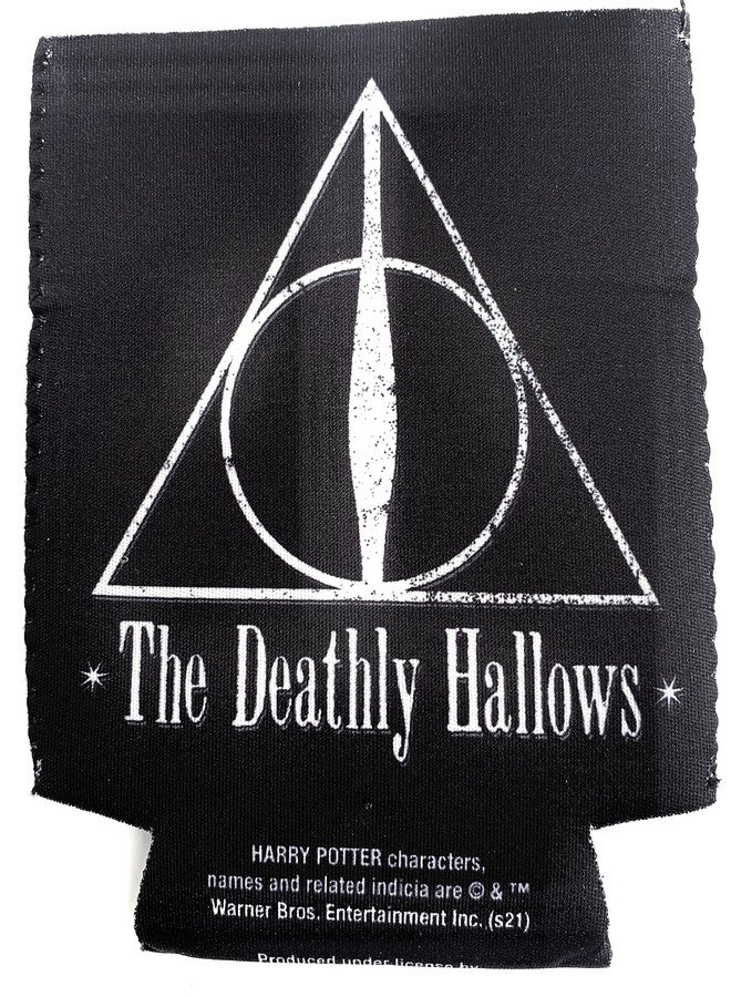 سيلفر بوفالو حافظة تبريد مشروبات معزولة من الجانبين من سيلفر بافالو هاري بوتر ومقدسات الموت - غلاف تبريد مشروبات من النيوبرين للعلب - أسود - Image 1