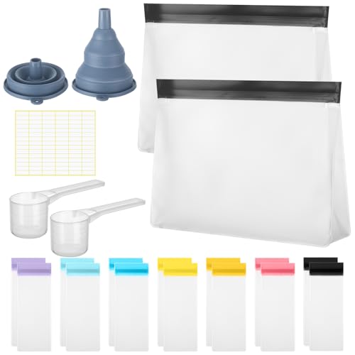 Cosblank 21 Pcs Protein Powder Travel Container Set Reusable Protein Powder Supplement Packets Container to Go Portable Zip up Bags Organizer with Funnels, Spoons and Labels - Image 1