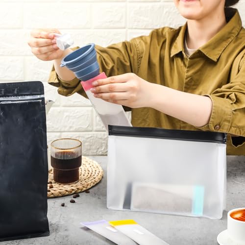 Cosblank 21 Pcs Protein Powder Travel Container Set Reusable Protein Powder Supplement Packets Container to Go Portable Zip up Bags Organizer with Funnels, Spoons and Labels - Image 4