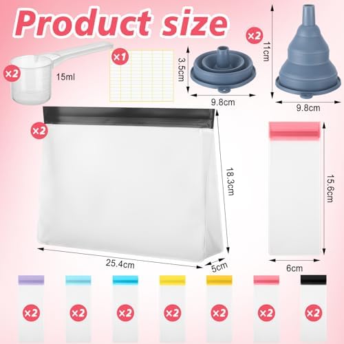 Cosblank 21 Pcs Protein Powder Travel Container Set Reusable Protein Powder Supplement Packets Container to Go Portable Zip up Bags Organizer with Funnels, Spoons and Labels - Image 2