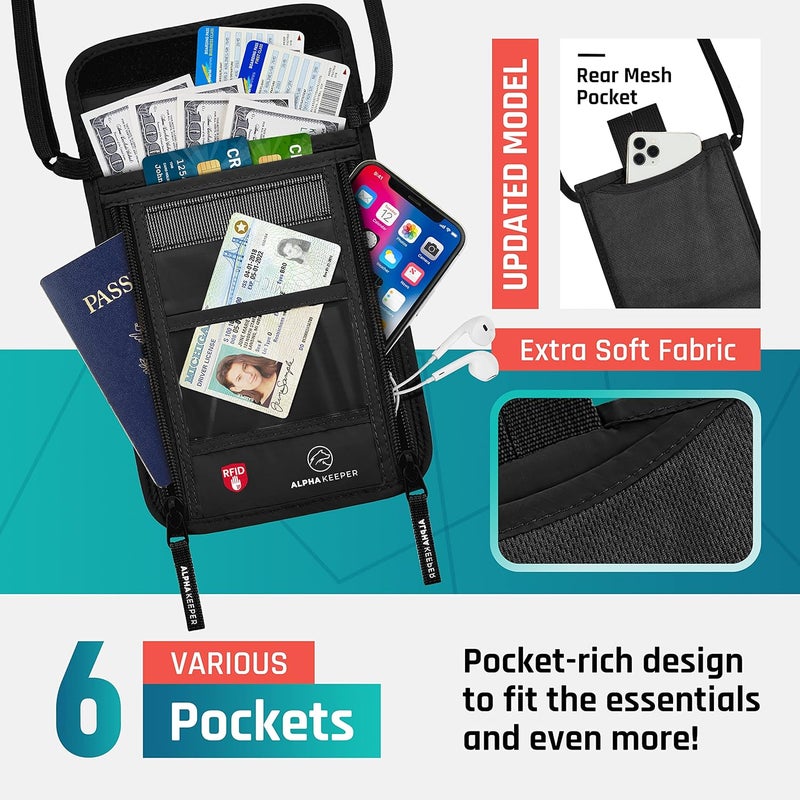 Alpha Keeper Neck Wallet, Travel Pouch For Passport Holder And Documents, Travel Neck Wallet For Traveling Women - Image 4