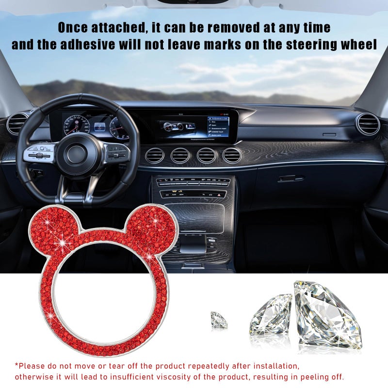 Augeny Bling Car Engine Start Button Cover, Rhinestone Key Ignition Knob Ring, Sparkling Push to Start Button Sticker for Women, Universal Car Accessories for Interior Decoration (1PC, Red) - Image 5