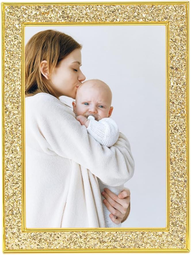 4x6 Picture Frame Gold Bling Rectangle Photo Frames Glitter with HD Real Glass Vertical Tabletop Wall Display Perfect for Home Decor Commemorate Wedding and Graduation Art Gold - Image 4
