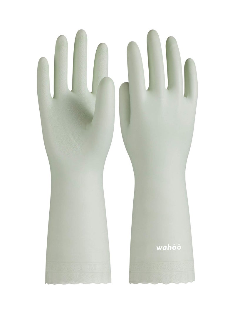 Wahoo LANON Protection wahoo Skin-Friendly Cleaning Gloves, Dishwashing Kitchen Gloves with Cotton Flocked Liner, Reusable, Non-Slip, Canary Green, Medium - Image 1
