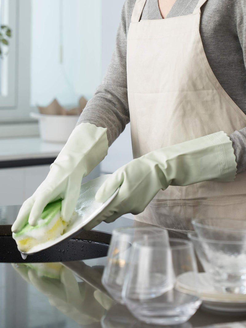 Wahoo LANON Protection wahoo Skin-Friendly Cleaning Gloves, Dishwashing Kitchen Gloves with Cotton Flocked Liner, Reusable, Non-Slip, Canary Green, Medium - Image 2