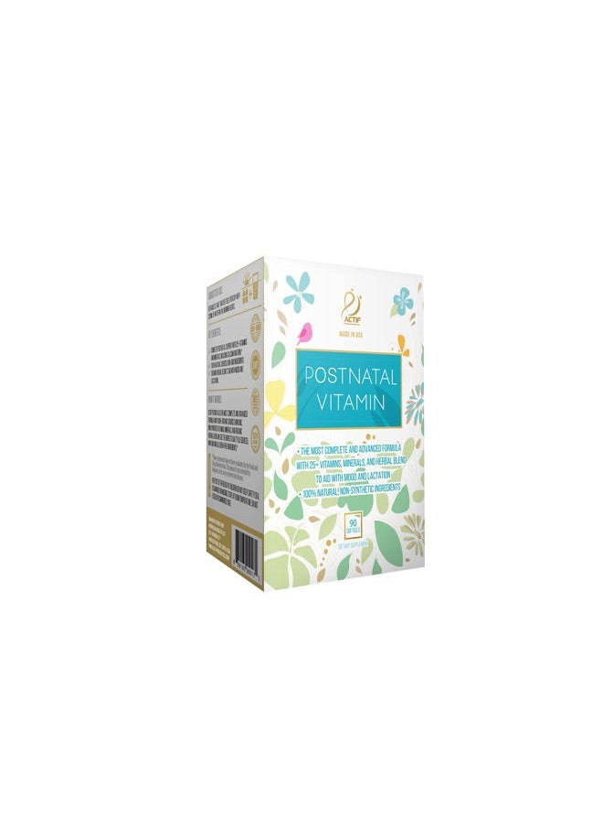 Actif - Postnatal Vitamin with 25+ Organic Vitamins and Organic Herbs, Nursing and Lactation Supplement, Supports Baby's Brain Development, Non-GMO, Made in USA, 90 Count - Image 1