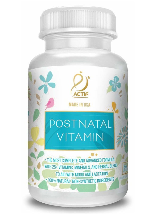 Actif - Postnatal Vitamin with 25+ Organic Vitamins and Organic Herbs, Nursing and Lactation Supplement, Supports Baby's Brain Development, Non-GMO, Made in USA, 90 Count - Image 1