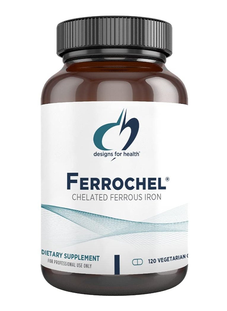 designs for health - Ferrochel Iron Supplement - High Absorption Chelated Iron Designed to Avoid Constipation + Gastric Upset - Vegan Iron Supplements for Men & Women (120 Iron Pills) - Image 1