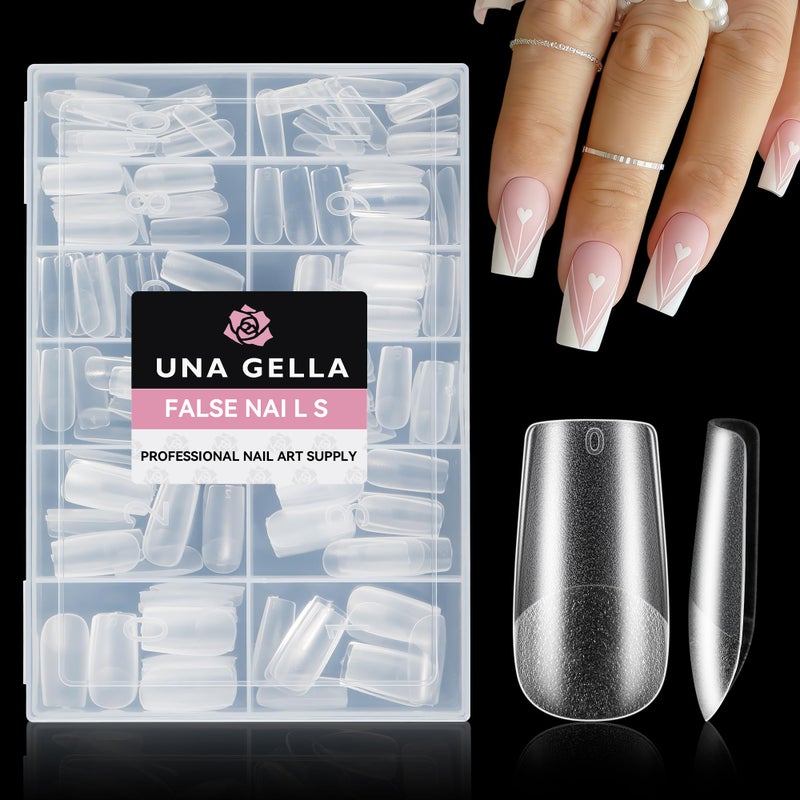 UNA GELLA Square Nail Tips, 216 pcs Full Matte Medium Square Gel Nails Tips Pre-shape Full Cover Acrylic False Nails No Need to File for French Nail Extension Home DIY Salon 12 Sizes - Image 1