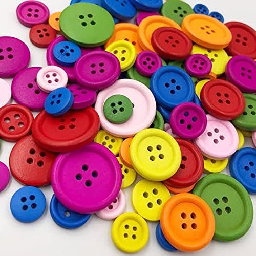 E Shopping® Different Sizes of neon Wooden Buttons Set for Button Art Activities Include 15mm,20mm,25mm Size of Buttons in 1 pk - Image 5