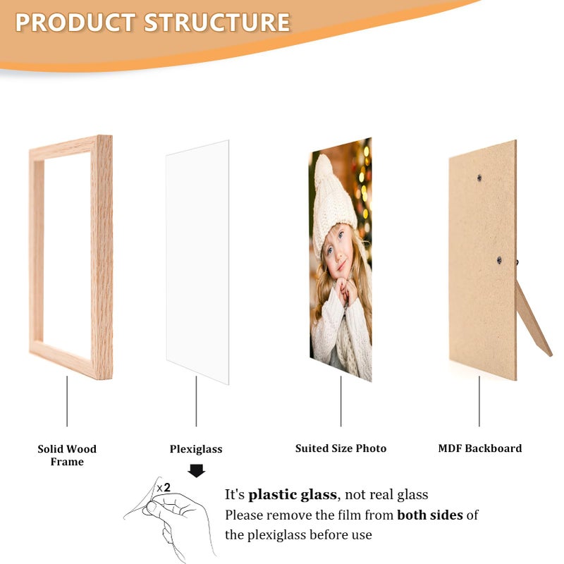 ATOBART 4x6 Picture Frame  OAK Wood Photo Frame with Perspex Glass for Vertical or Horizontal Tabletop Wall Display for Photos  Paintings  Posters  Artwork  Birthday Christmas Gift  Set of 3 - Image 4