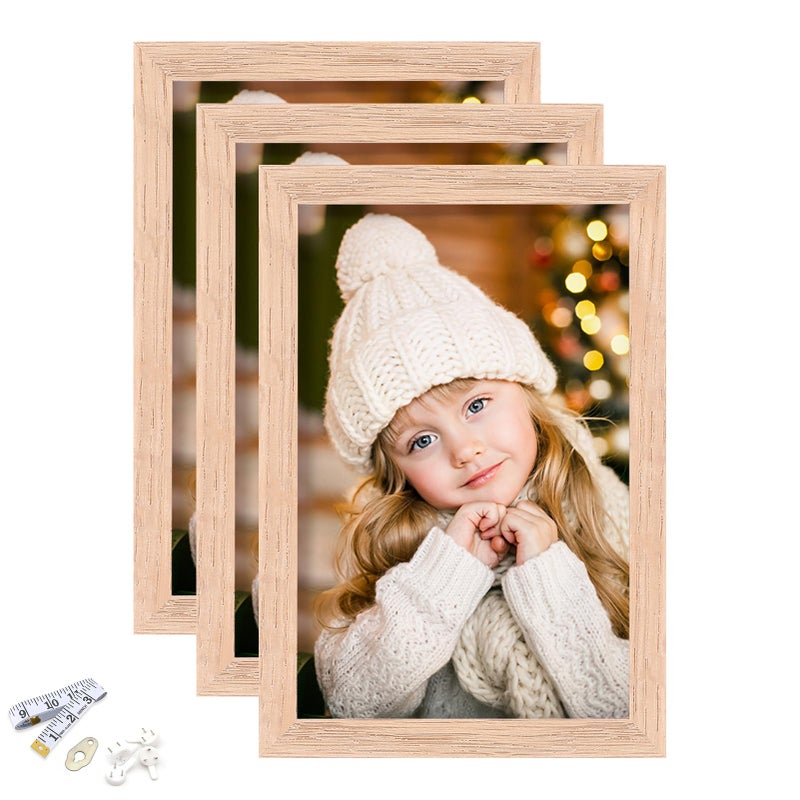 ATOBART 4x6 Picture Frame  OAK Wood Photo Frame with Perspex Glass for Vertical or Horizontal Tabletop Wall Display for Photos  Paintings  Posters  Artwork  Birthday Christmas Gift  Set of 3 - Image 1