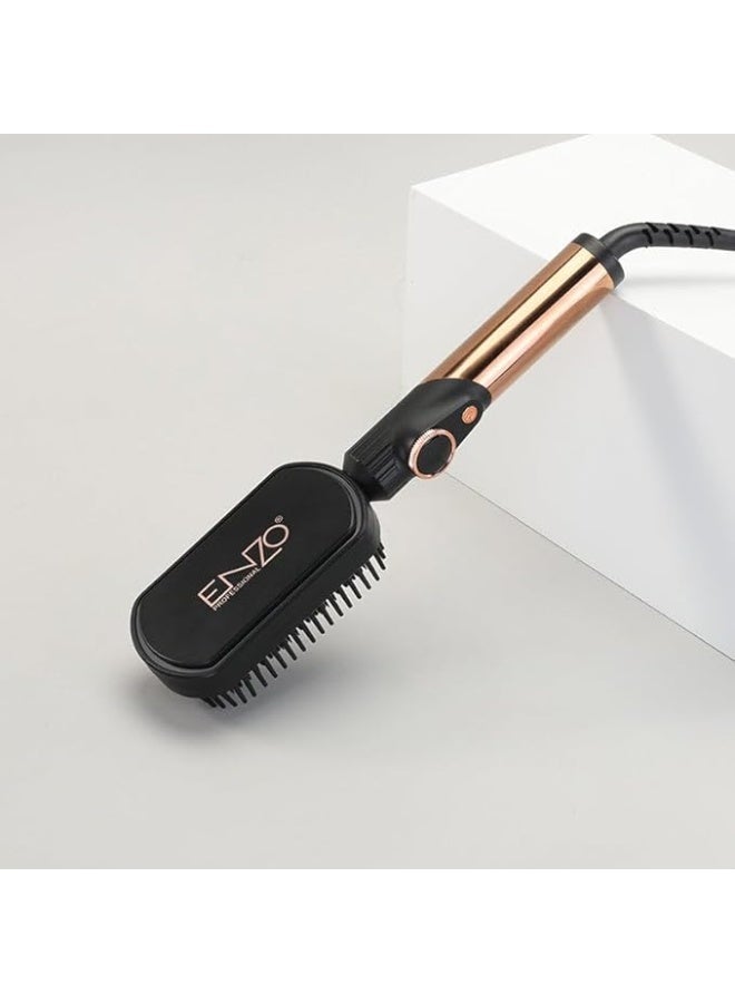 ENZO Professional فرشاة فرد الشعر الاحترافية ENZO EN-4002، مجفف شعر ومكثف مصمم لصالونات الشعر، مشط فرد الشعر بتسخين سيراميك أيوني، مضاد للحروق - النسخة الدولية - أسود - Image 2