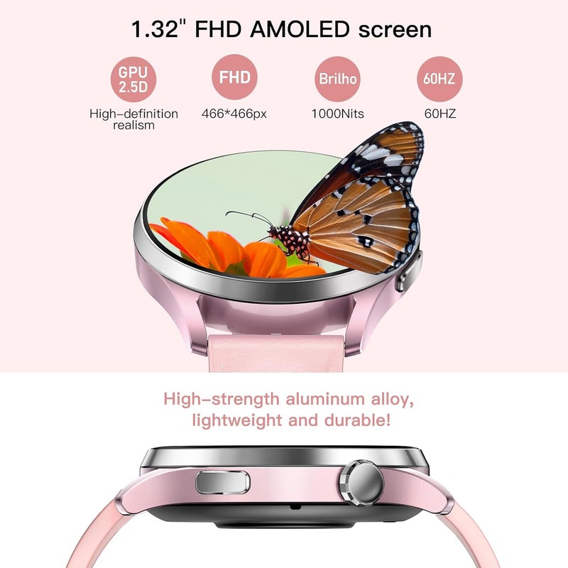 كيسلكت ساعة Kieslect الذكية Lora 3 باللون الوردي، مقاس ٤٣ مم، شاشة AMOLED بمقاس ١.٣٢ بوصة، مكالمات ونصوص عبر البلوتوث، أكثر من ١٧٨ وضع رياضي، مراقب للصحة واللياقة والنوم، مقاومة للماء حتى 5ATM، عمر البطارية - Image 2