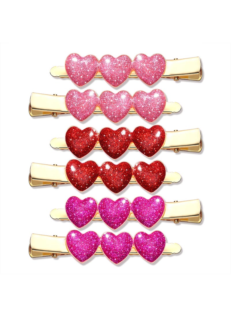 Boderier Boderier 6 Pack Valentines Day Heart Hair Clips for Women Red Pink Fuchsia Glitter Rhinestone Heart Clips Hair Barrette Hair Accessory for Women Glitter 
