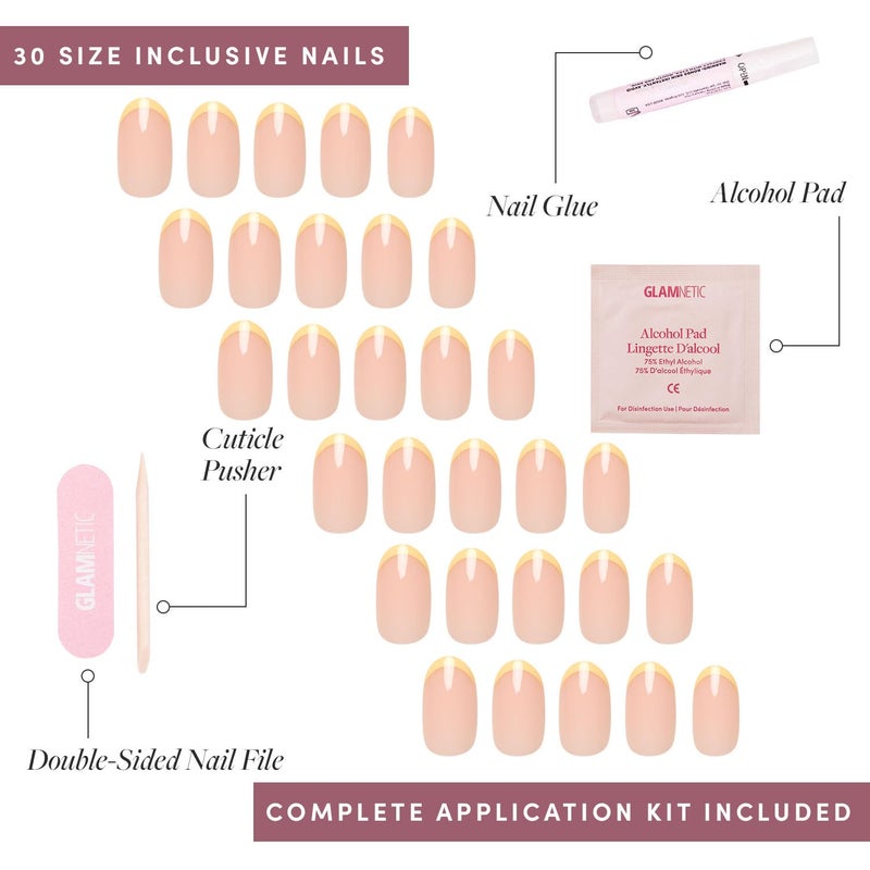 Glamnetic Press On Nails - French Butter | Short Round Fake Nails with Yellow French Tips and Glossy Finish, Salon Quality | 15 Sizes - 30 Nail Kit with Glue - Image 4
