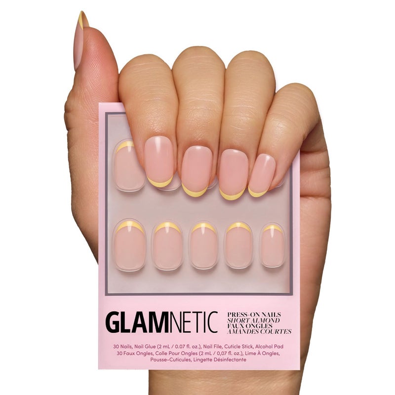 Glamnetic Press On Nails - French Butter | Short Round Fake Nails with Yellow French Tips and Glossy Finish, Salon Quality | 15 Sizes - 30 Nail Kit with Glue - Image 1