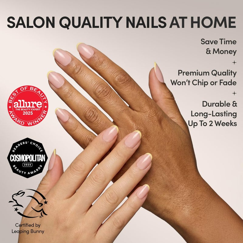Glamnetic Press On Nails - French Butter | Short Round Fake Nails with Yellow French Tips and Glossy Finish, Salon Quality | 15 Sizes - 30 Nail Kit with Glue - Image 2