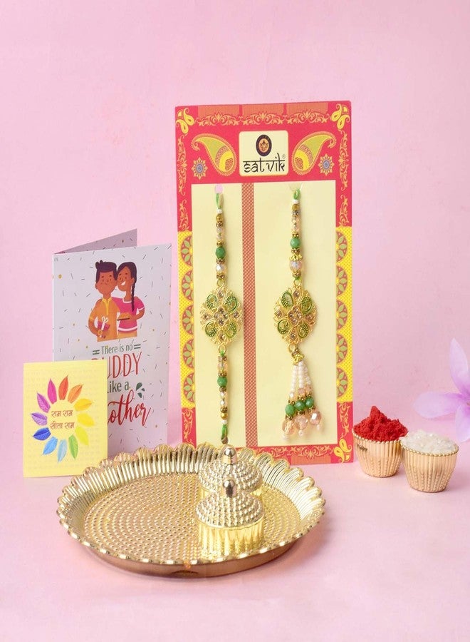 SATVIK STORE SATVIK Couple Rakhi: Bhaiya Bhabhi Rakhi Set with Kumkum Holder Thali, Roli Chawal, Greeting Card, and Soun Stickers - Celebrate Raksha Bandhan with Elegance and Tradition (Size 10) - Image 3