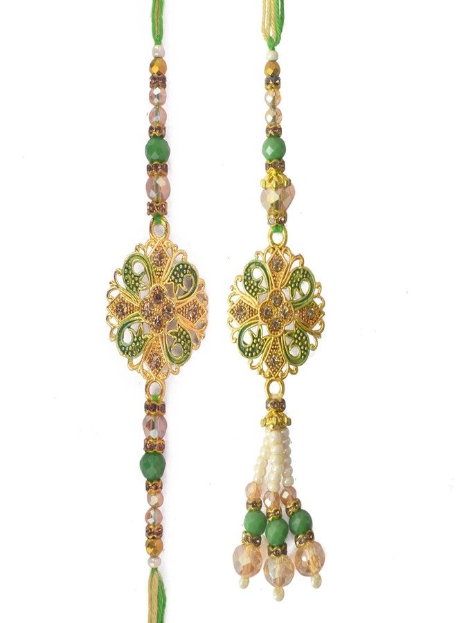 SATVIK STORE SATVIK Couple Rakhi: Bhaiya Bhabhi Rakhi Set with Kumkum Holder Thali, Roli Chawal, Greeting Card, and Soun Stickers - Celebrate Raksha Bandhan with Elegance and Tradition (Size 10) - Image 1