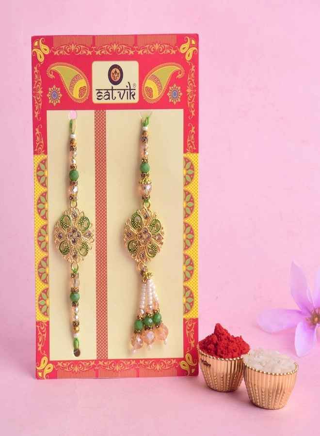 SATVIK STORE SATVIK Couple Rakhi: Bhaiya Bhabhi Rakhi Set with Kumkum Holder Thali, Roli Chawal, Greeting Card, and Soun Stickers - Celebrate Raksha Bandhan with Elegance and Tradition (Size 10) - Image 4