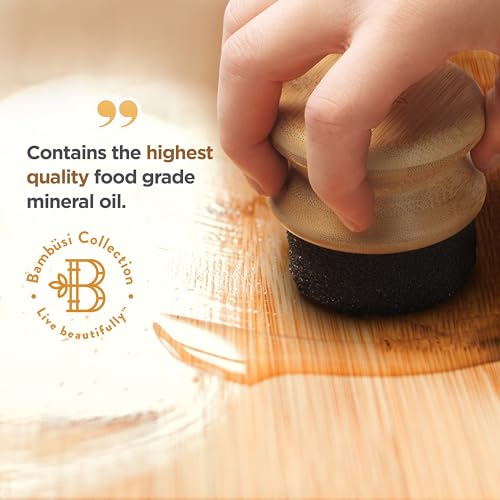 Bambüsi Mineral Oil - 8oz Food Grade Cutting Board Oil and Butcher Block Conditioner, Safe Wood Oil for Bamboo, Teak, Utensils, Chopping Boards, Wooden Kitchen Surfaces Cleaner, Serving Trays, Gift - Image 3