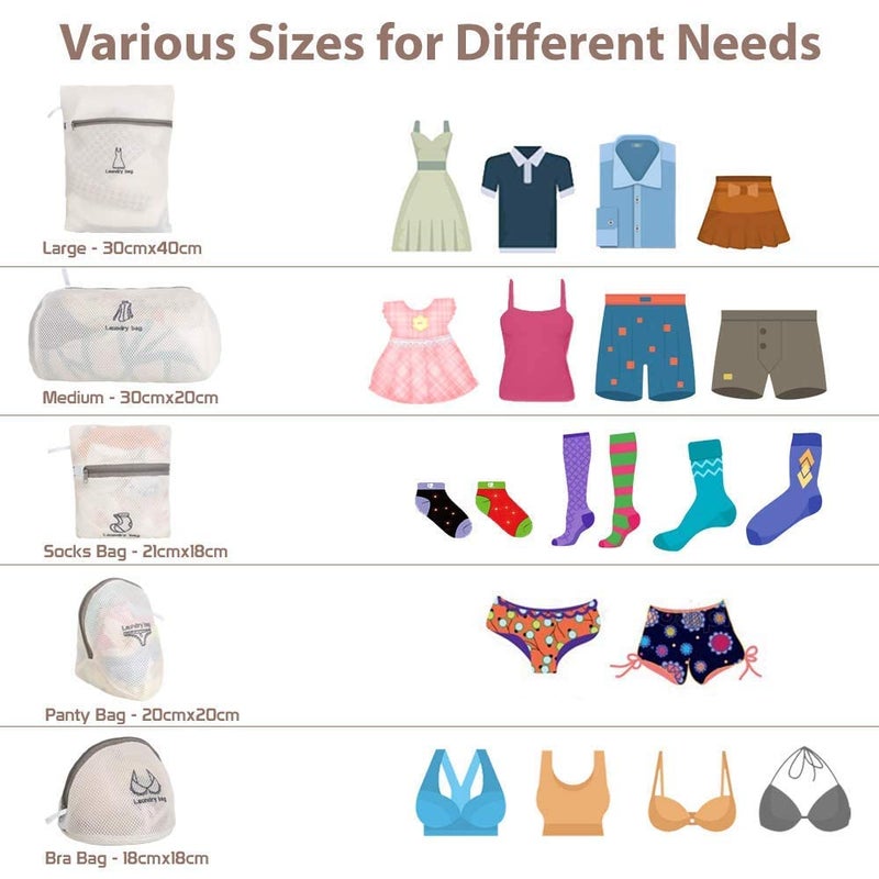 Zollyss Premium Dual Layered Mesh Bags for Laundry Clothes Washing Bag Storage Bag Store Dirty Clothes Washing Bags Blouse Bra Hosiery Lingerie Stocking Jeans Pack of 5 - Image 3