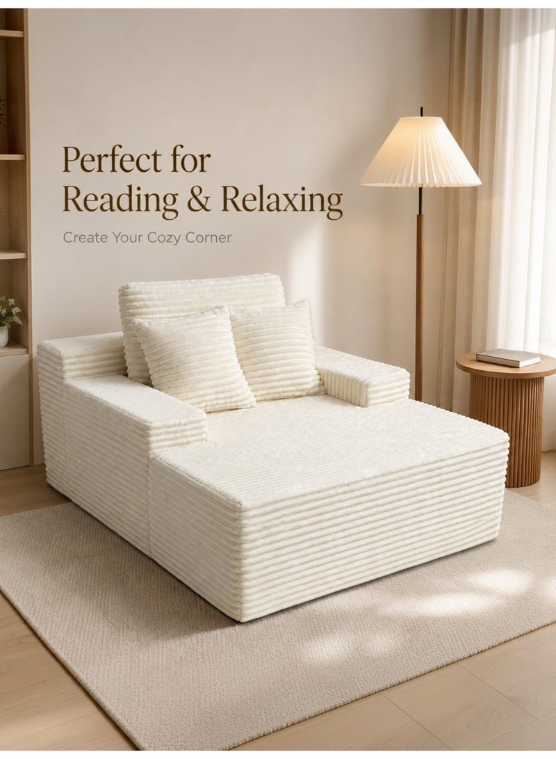 Sofa, Durable Lightweight Ready Filled Lounge Chair with Soft Corduroy Fabric, Extra-Wide Seat, Supportive Backrest & Pillows for Living Room, Bedroom, Reading Nook, Adults & Teens (Beige) - Image 2