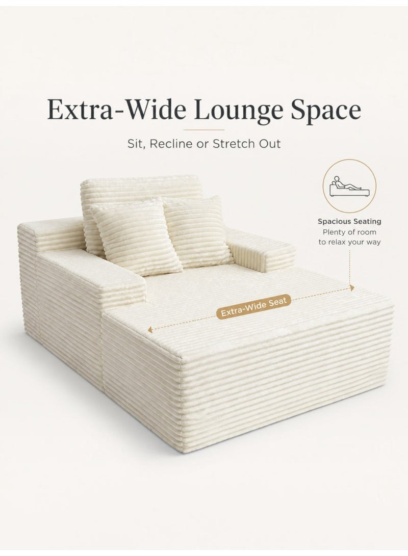 Sofa, Durable Lightweight Ready Filled Lounge Chair with Soft Corduroy Fabric, Extra-Wide Seat, Supportive Backrest & Pillows for Living Room, Bedroom, Reading Nook, Adults & Teens (Beige) - Image 5