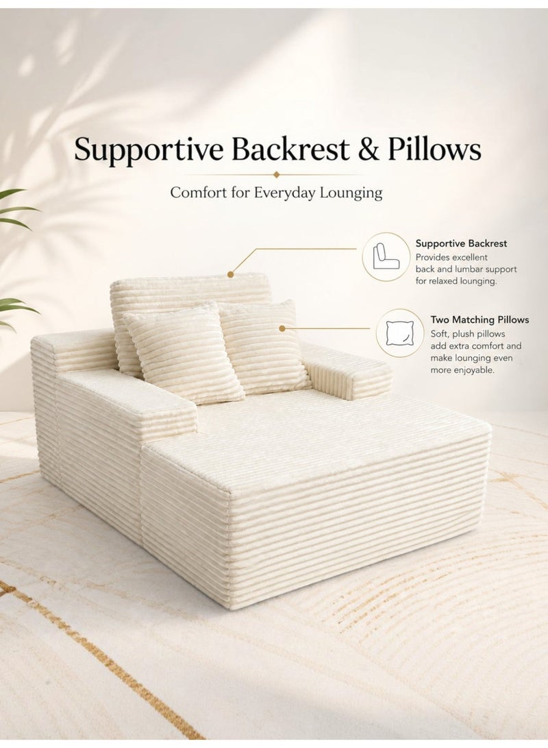 Sofa, Durable Lightweight Ready Filled Lounge Chair with Soft Corduroy Fabric, Extra-Wide Seat, Supportive Backrest & Pillows for Living Room, Bedroom, Reading Nook, Adults & Teens (Beige) - Image 4
