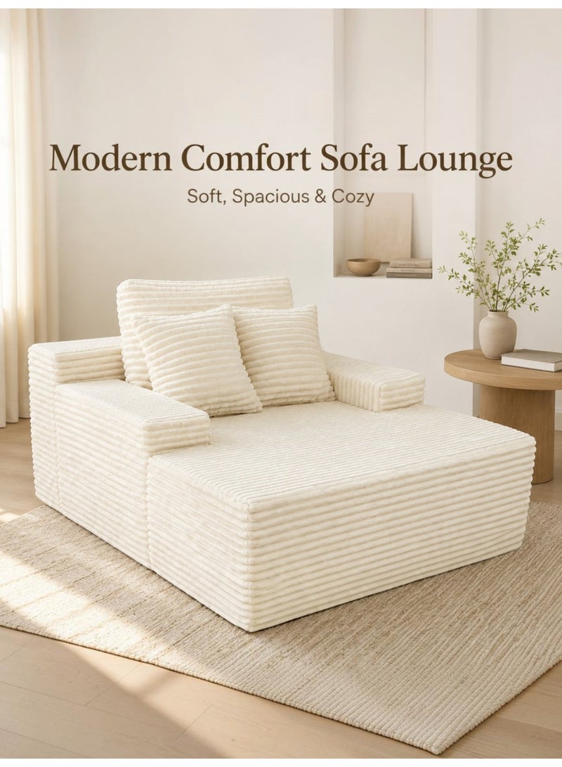 Sofa, Durable Lightweight Ready Filled Lounge Chair with Soft Corduroy Fabric, Extra-Wide Seat, Supportive Backrest & Pillows for Living Room, Bedroom, Reading Nook, Adults & Teens (Beige) - Image 3