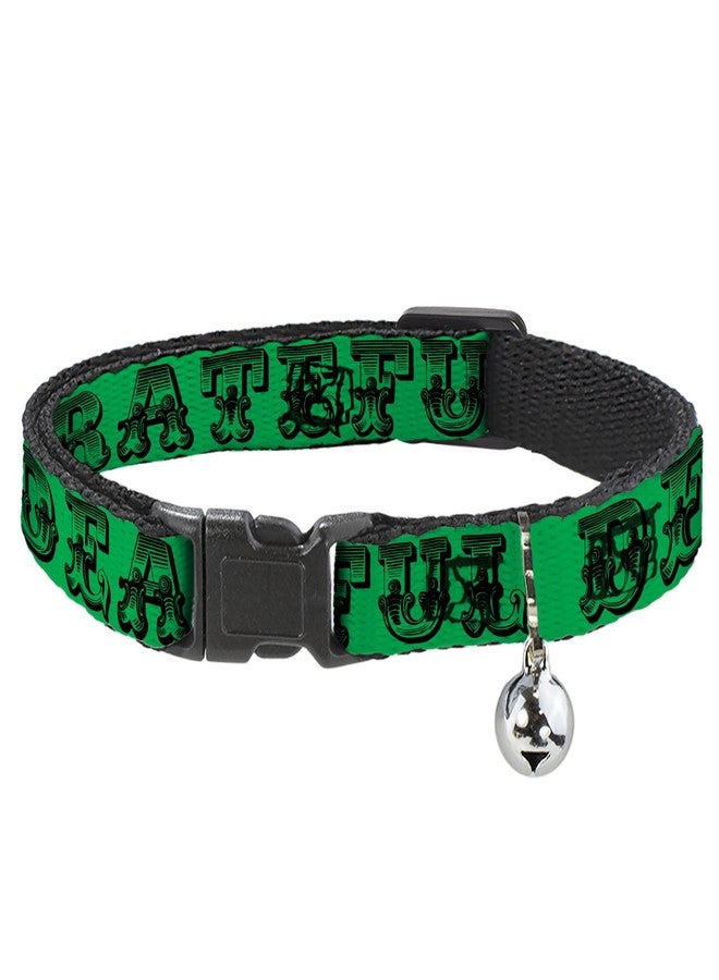 Buckle Down Buckle-Down Cat Collar Breakaway Grateful Dead Text Skull Roses Green 8 to 12 Inches 0.5 Inch Wide - Image 1