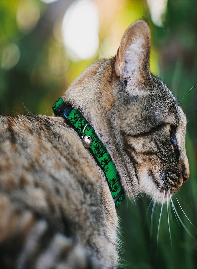Buckle Down Buckle-Down Cat Collar Breakaway Grateful Dead Text Skull Roses Green 8 to 12 Inches 0.5 Inch Wide - Image 2