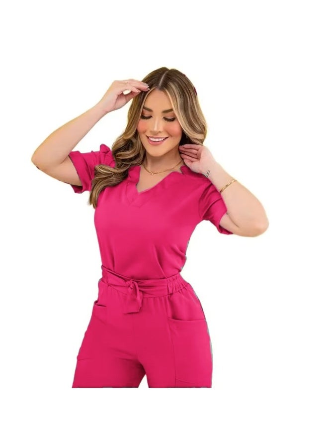 Loquat Womens Medical Scrubs Set Medical Uniform Set Rose Red - Image 1