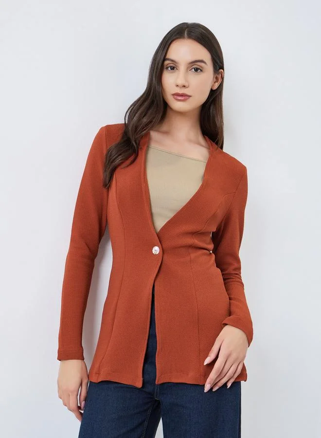 Take Two Rust Textured Fitted Blazer