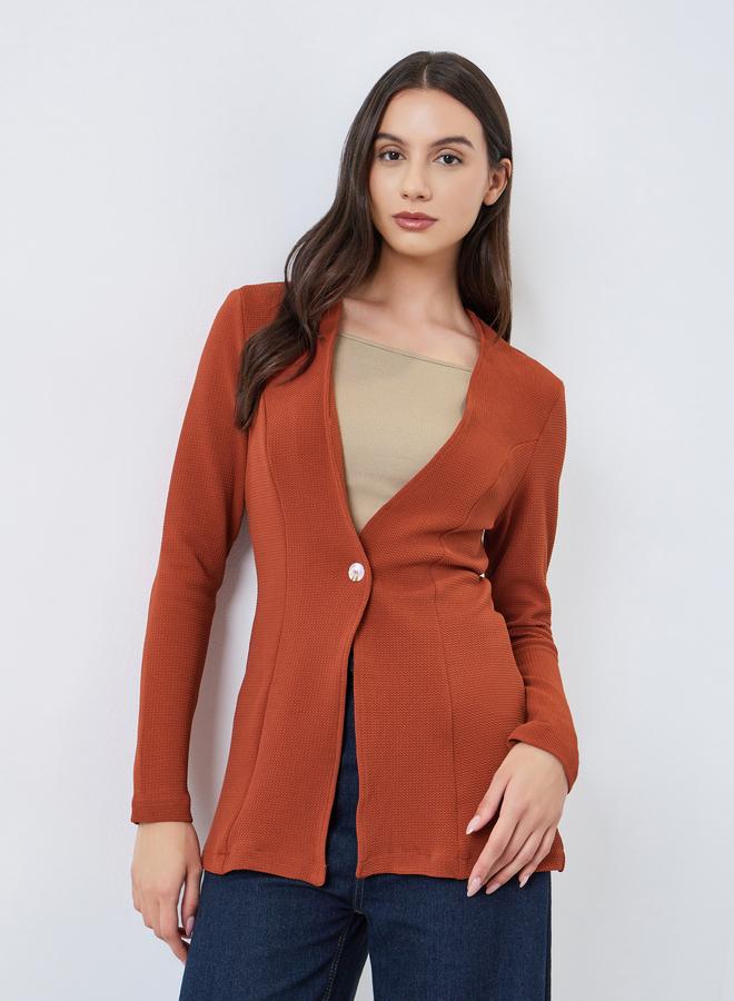 Take Two Rust Textured Fitted Blazer - Image 1