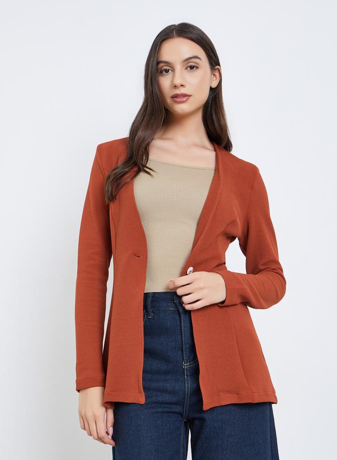 Take Two Rust Textured Fitted Blazer - Image 3