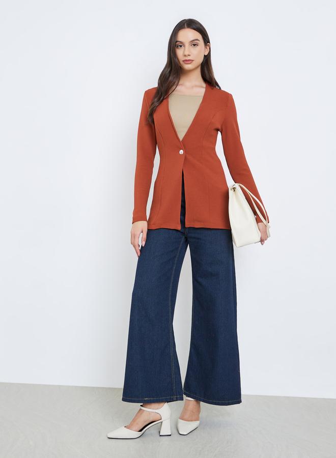 Take Two Rust Textured Fitted Blazer - Image 2