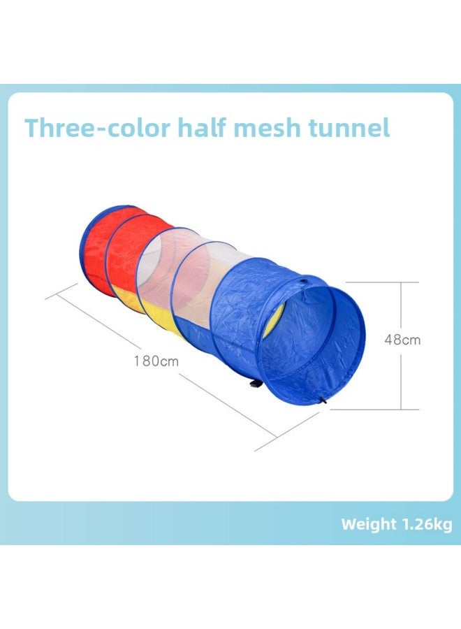 Children's Sunshine Tunnel Crawler Sensor Training Equipment Baby's Indoor Toy Rainbow Caterpillar Drill Hole Tent-Color:Three-color Half-net Tunnel - Image 1