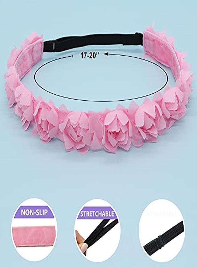 FROG SAC Non Slip Floral Headbands For Girls Adjustable Rose Bud Head Bands For Kids Cute Nonslip Hair Accessories Flower Girl Head Band Pack - Image 4