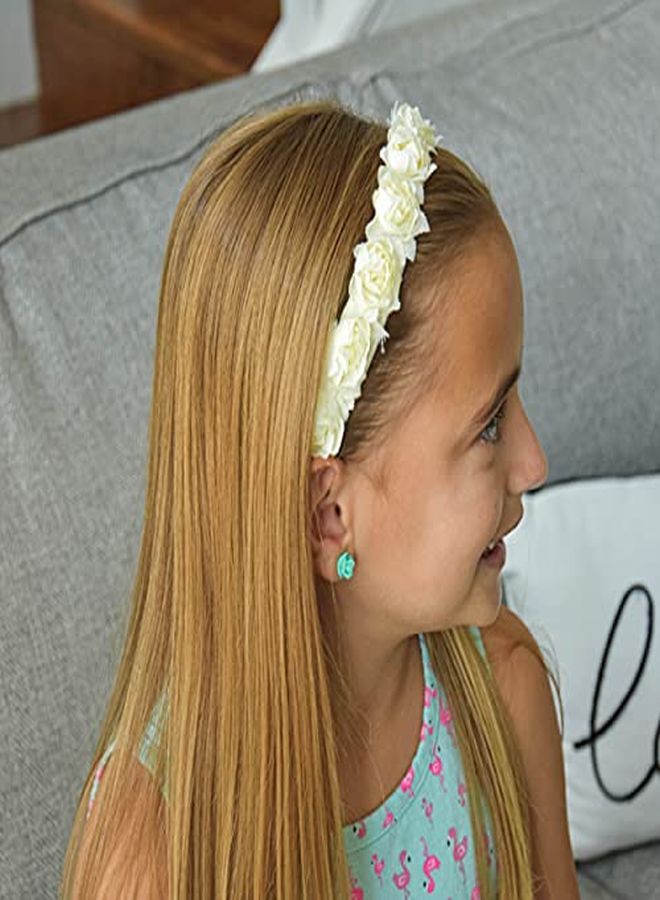 FROG SAC Non Slip Floral Headbands For Girls Adjustable Rose Bud Head Bands For Kids Cute Nonslip Hair Accessories Flower Girl Head Band Pack - Image 3