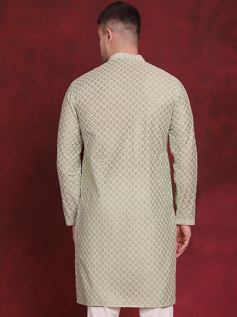 Jompers Men's Floral Silk Blend Long Sleeve Front Open Kurta - Image 2