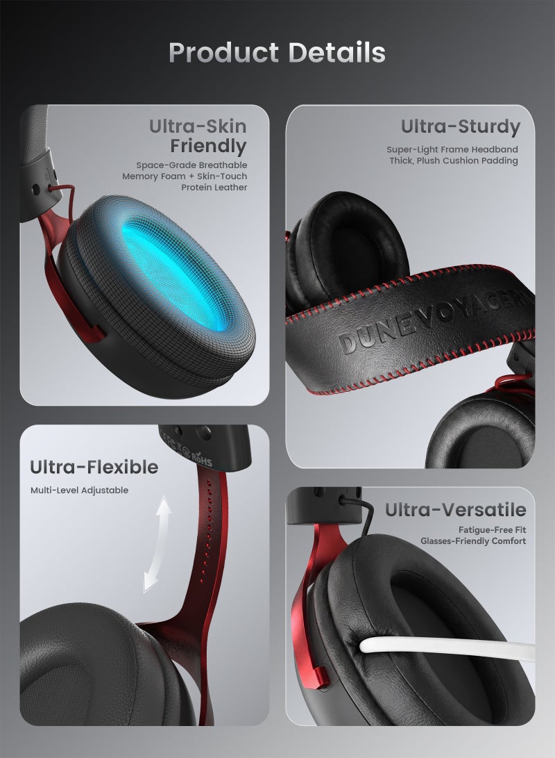 DuneVoyager C3 Pro Wireless Gaming Headset, with 7.1 Surround Sound, Breathable Memory Foam & Skin-Touch Protein Leather, Computer Software, Crystal-Clear Detachable Microphone, 53MM Powerful Drivers, Works With PS5 / PS4 / Switch / PC - Image 3