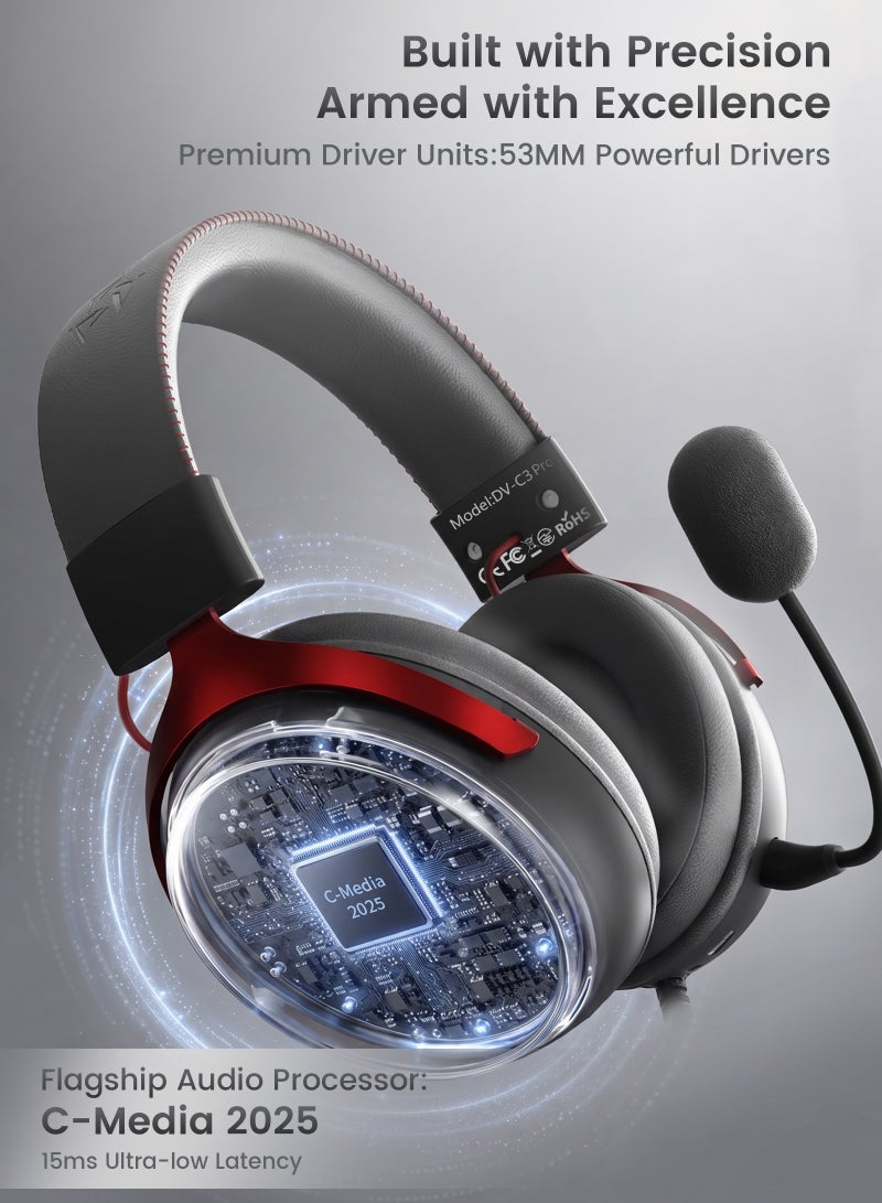 DuneVoyager C3 Pro Wireless Gaming Headset, with 7.1 Surround Sound, Breathable Memory Foam & Skin-Touch Protein Leather, Computer Software, Crystal-Clear Detachable Microphone, 53MM Powerful Drivers, Works With PS5 / PS4 / Switch / PC - Image 4