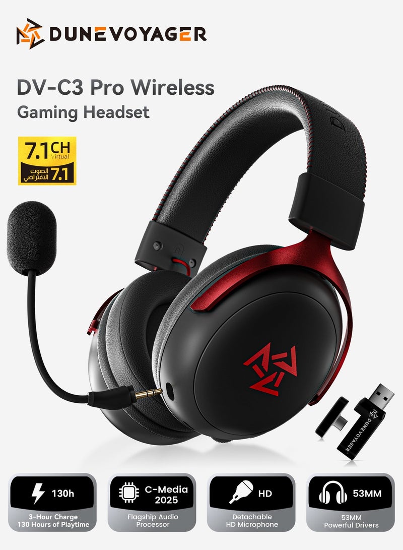 DuneVoyager C3 Pro Wireless Gaming Headset, with 7.1 Surround Sound, Breathable Memory Foam & Skin-Touch Protein Leather, Computer Software, Crystal-Clear Detachable Microphone, 53MM Powerful Drivers, Works With PS5 / PS4 / Switch / PC - Image 1