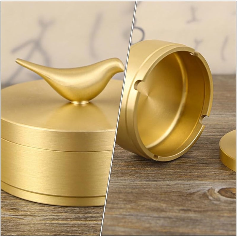 منفضة سجائر نحاسية بغطاء محكم السيارة وصندوق تخزين المنزل زخرفة نمط الطيور - Image 3