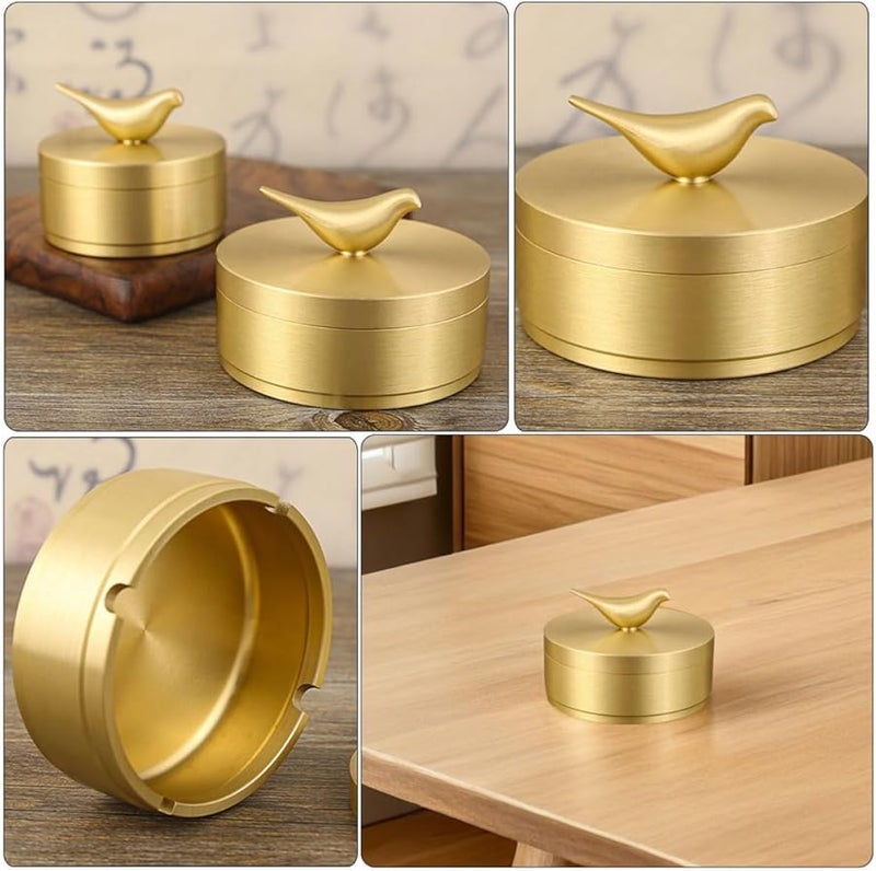 منفضة سجائر نحاسية بغطاء محكم السيارة وصندوق تخزين المنزل زخرفة نمط الطيور - Image 5