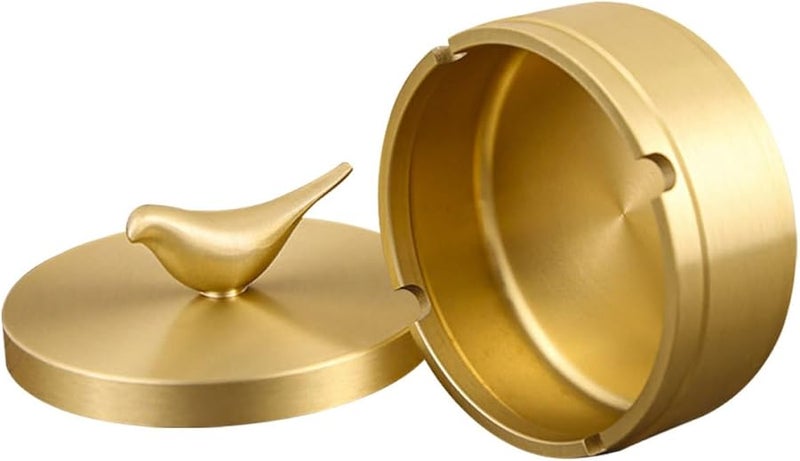 منفضة سجائر نحاسية بغطاء محكم السيارة وصندوق تخزين المنزل زخرفة نمط الطيور - Image 2