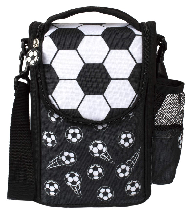 Fringoo  Large Capacity Kids Strap Lunch Bag  Small Cool Bag Kids Lunchbox  Perfect As School Lunch Bag for Boys  Football Black