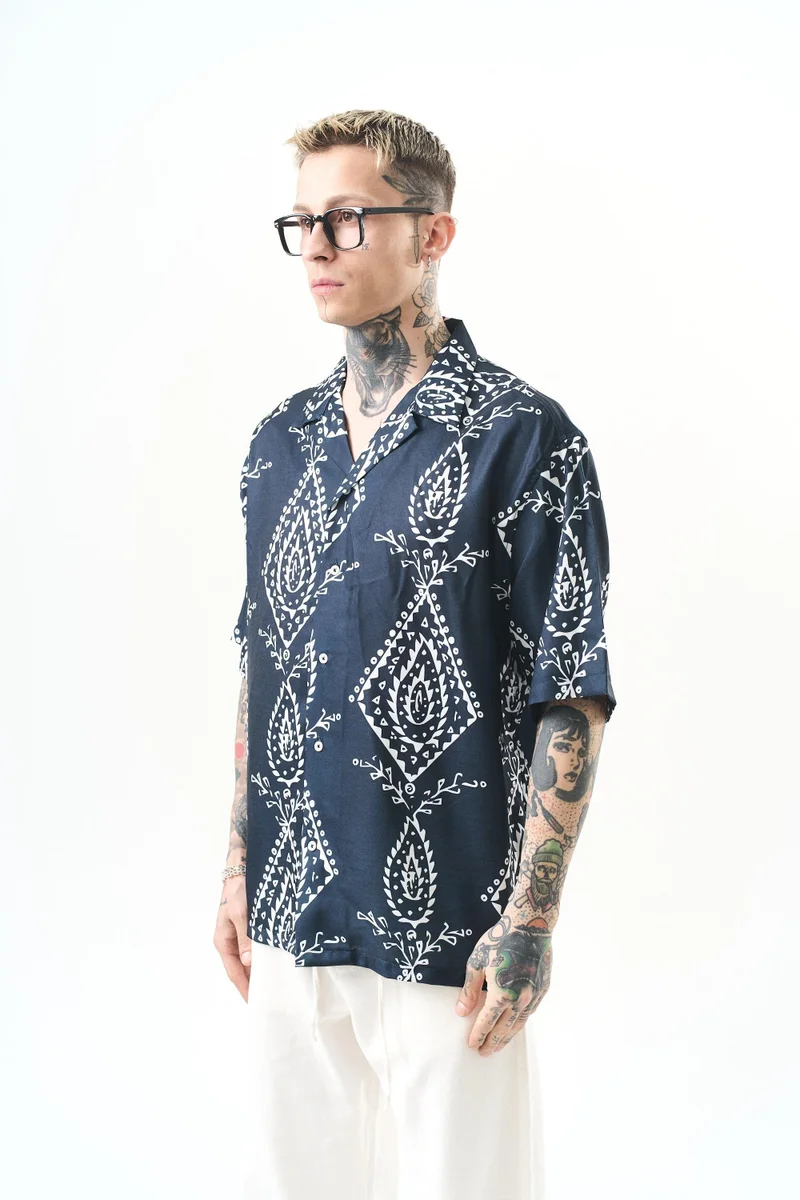 RESPIRE Men's Pais Pattern Print Oversize Shirt, White